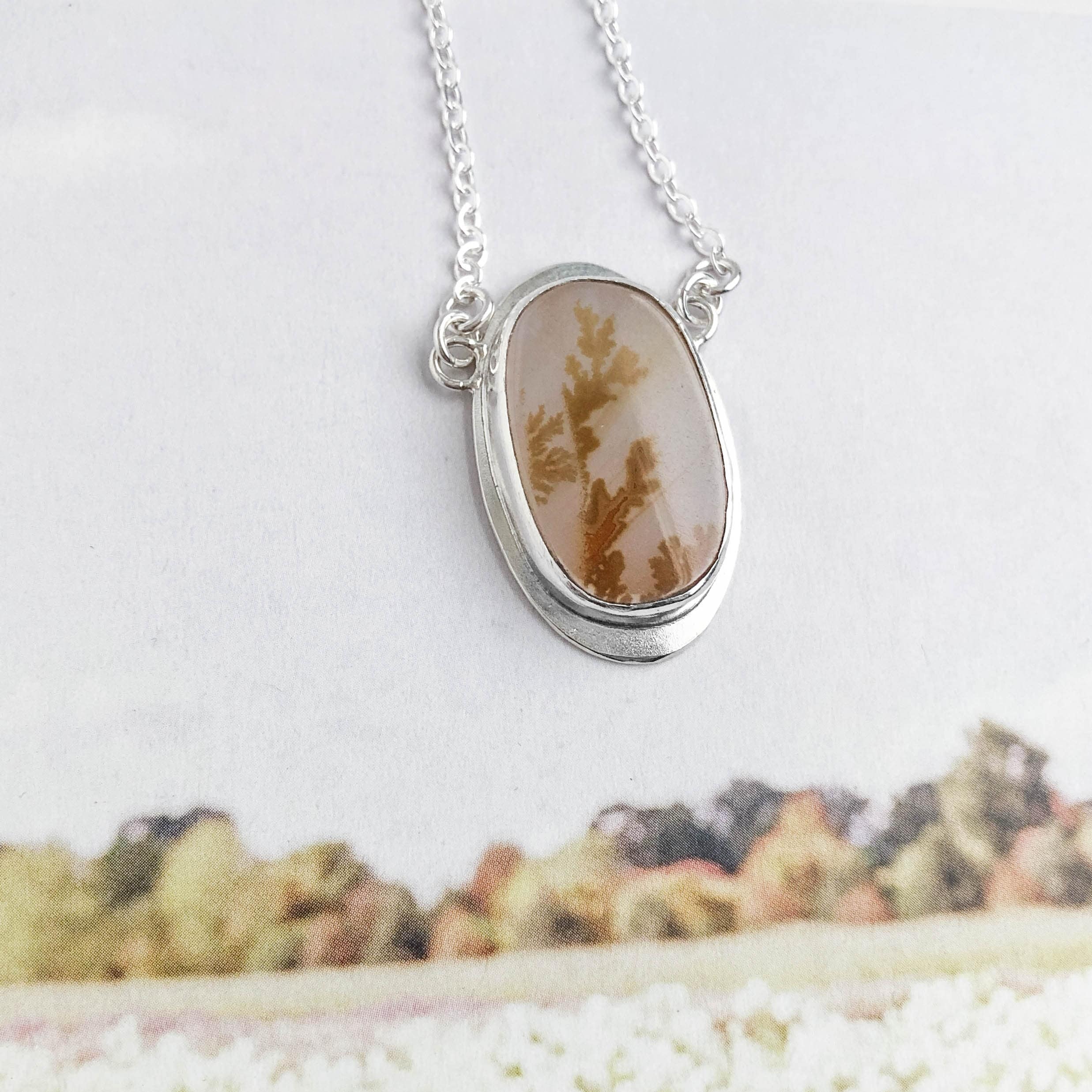 Oval Dendritic Agate Pendant Necklace