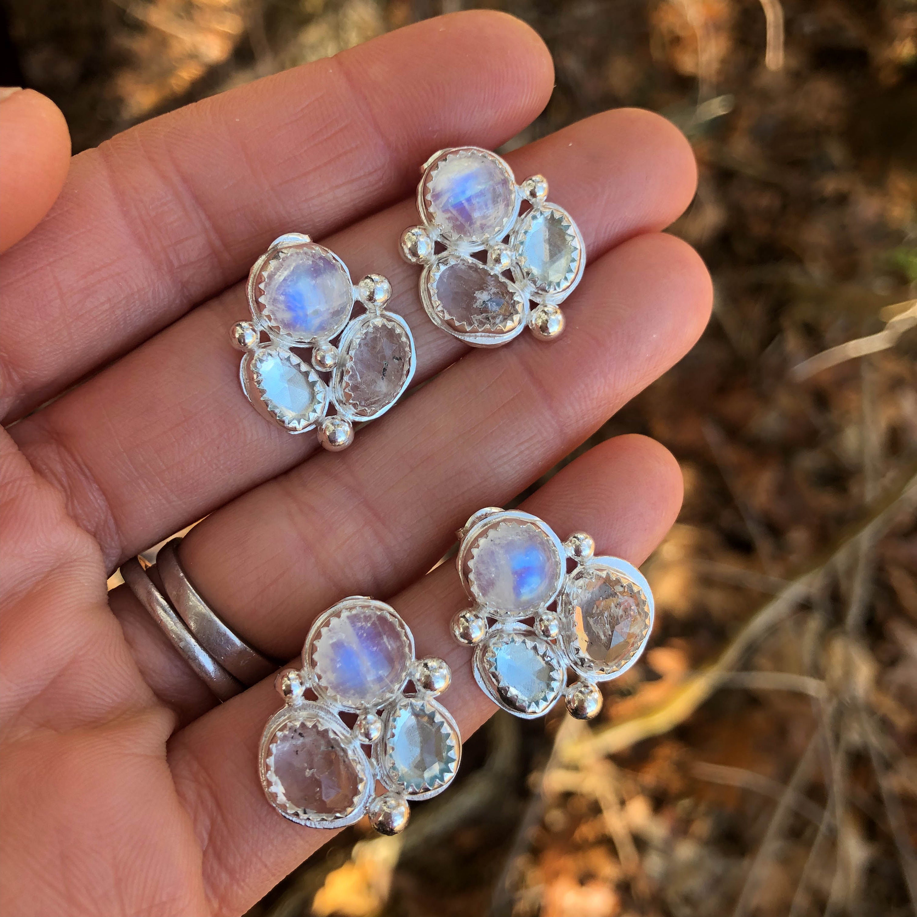 Gemstone Cluster Stud Earrings
