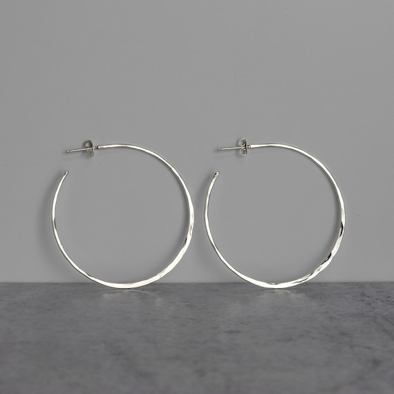 2 Hoop Earrings Sterling Silver Silver Hoops Hammered Large Silver Hoops Two  Inch Hoops Big Hoop Earrings Silver Jewelry - Etsy