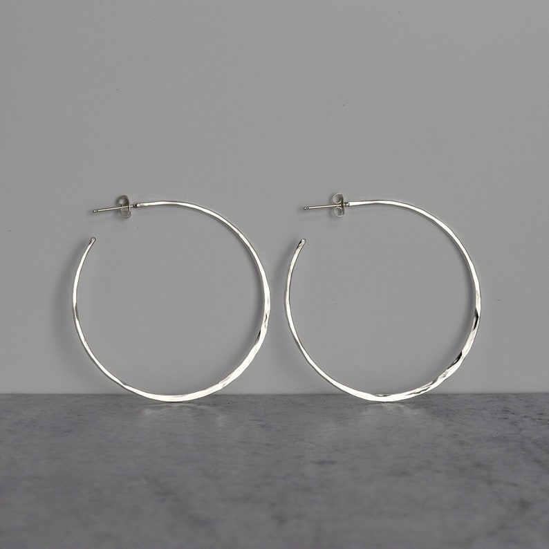 2 Hoop Earrings Sterling Silver Silver Hoops Hammered Etsy