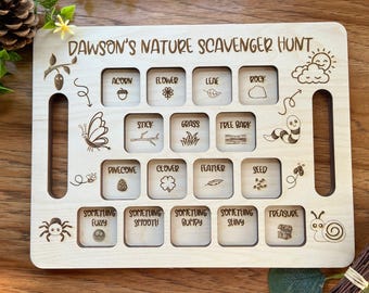 Personalized kids nature scavenger hunt board|Kids outdoor learning activities board |Montesorri discovery learning hunt board|Gift for kids