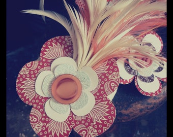 Vintage Playing Card Flower - Orange Auricula Flower Fascinator Headpiece Clip Comb