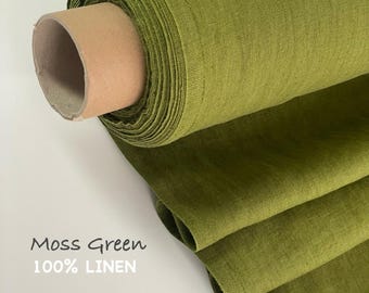 Washed 100% Linen Fabric Moss Green Color Soft mid-weight fabric by the yard or meter for Clothes Home Textile 57 inch Wide European Flax