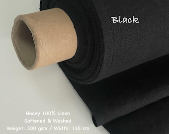 Black Heavyweight Linen Fabric 100% European Flax Washed linen for Upholstery Bags Cushions Home Decor & Sewing DIY Projects Cut by the yard