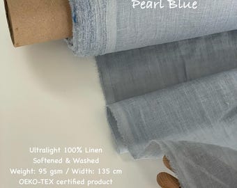 Blue thin linen gauze fabric European flax softened washed linen cheesecloth fabric for curtains delicate home textile and scarves 95 gsm