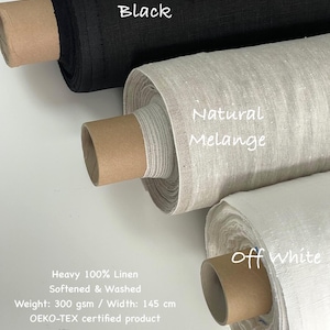 Heavy Linen Fabric European Flax Weight 300 GSM - By The Yard or Meter