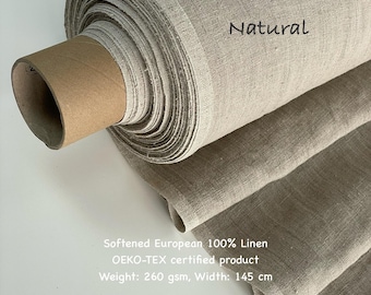 Natural undyed 100% organic linen fabric softened washed European organic flax Rustic heavy linen 260 gsm by the yard or meter