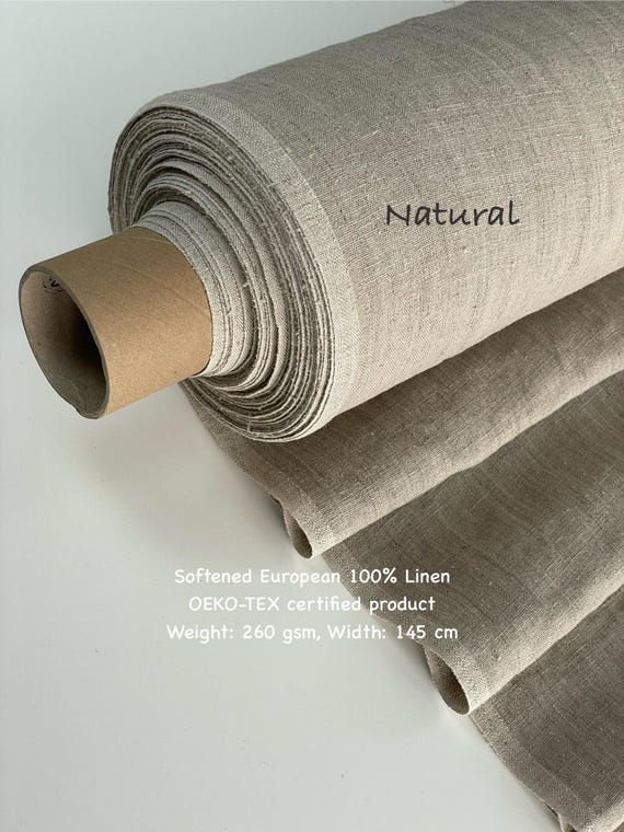 Natural undyed 100% organic linen fabric softened washed European organic flax Rustic heavy linen 260 gsm by the yard or meter
