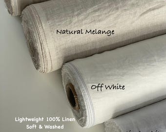 Lightweight 100% linen fabric by the yard - soft breathable natural linen for sewing clothes & home textile thin 115 gsm