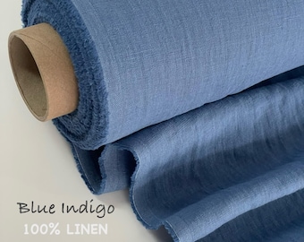 Blue Indigo Linen Fabric Softened Washed European Flax by the yard or meter for Sewing Clothes Home Decor Bedding Accessories
