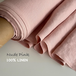 100% Linen Fabric by the yard or meter Pure Linen Fabric Softened & Washed for sewing clothing Bedding Curtains Home Decor Pink Color Flax
