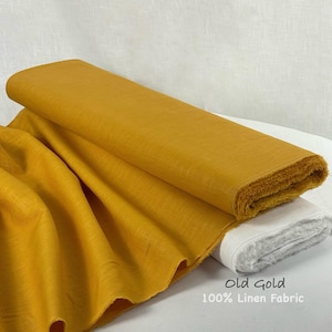 Pure Linen Fabric Gold Colors 100% Washed Linen Fabric Medium Weight by Yard for Home Decor Curtain Apparel Bedding Kitchen Textile Flax