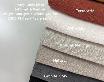 Heavyweight Linen Fabric 100% European Flax Soft Washed Linen by the yard for home decor pillows upholstery curtains table linen 300 GSM