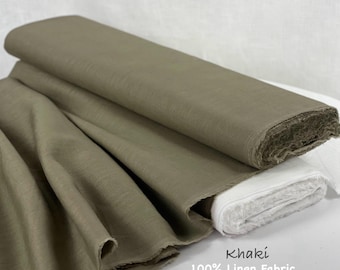 Khaki Linen Fabric: Medium Weight Washed Flax, Natural Home Textile