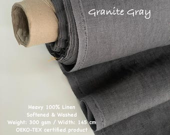 Tela de lino gris granito grueso: lino europeo de 300 g/m², tapicería y costura - Cortada por metro
