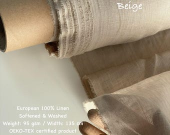 Thin linen gauze fabric 95 gsm European flax lightweight soft washed 100% linen Natural beige color cheesecloth fabric by the yard or meter
