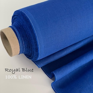 Pure Linen Fabric Washed Softened European Linen Medium Weight flax fabric by the yard / meter for Sewing Clothes Home Decor in Blue Color