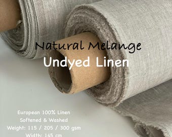 Tela de lino orgánico sin teñir de Europa, melange natural, suave, lavada, de peso ligero a medio, para coser ropa y tapicería, cortada a medida.