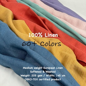Medium Weight Washed Linen Fabric 205 GSM Natural Softened European Flax by the Yard or Meter for dressmaking home decor OEKO-Tex certified
