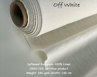 White linen fabric Natural softened washed European flax Midweight rustic linen 260 gsm by the yard OEKO-Tex certified linen fabric