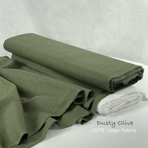 100% Linen Enzyme Washed Soft Fabric by Yard for Home Decor Quilting Apparel Table Clothing Kitchen Textile Curtains Dusty Olive Color Flax