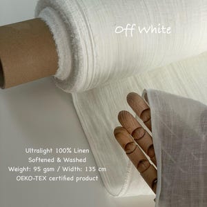 White lightweight linen gauze fabric European flax soft washed linen cheesecloth fabric for curtains delicate home textile 95gsm by the yard