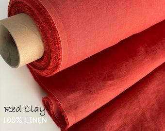 Red Clay Color Linen Fabric Washed Softened European Flax by meter or yard Medium Weight 205 gsm for Sewing Clothing Bedding Curtains