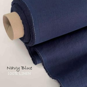 Navy blue linen fabric Natural european flax linen Washed and Softened mid-weight Linen fabric by the yard or meter for bedding or clothes