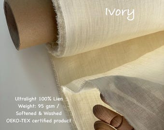 95 GSM Thin Linen Gauze Fabric European Flax Ultra Lightweight Softened Washed Natural Linen Cheesecloth Fabric By The Yard or Meter