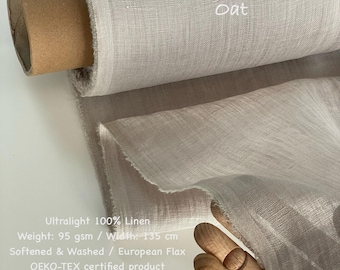 Linen Fabric Thin Gauze Oat Color Eauropean Flax Softened Washed Cheesecloth Ultra Light Weight 95 gsm