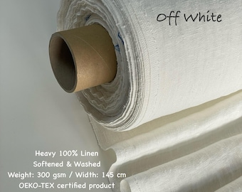 Tejido de lino blanco lavado de 300 g/m²: 100 % lino europeo, certificado OEKO-Tex, 300 g/m² cortado a medida.