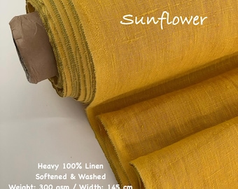 Heavyweight Linen Fabric 300 gsm Sunflower Yellow - 100% European Flax Linen by the Yard, Yellow Linen for Upholstery, Home decor, Bags