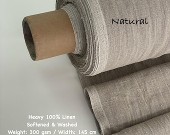 Natural Undyed Heavy Linen Fabric European Flax Soft Washed Linen by the Yard for Home Decor Upholstery Curtains Table Linen Weight 300 GSM