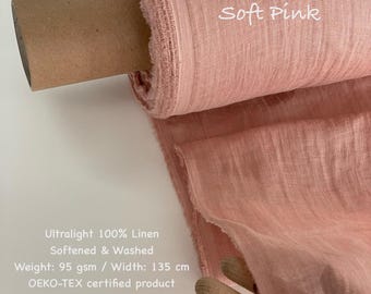 Pink Gauze Linen Fabric: European Flax, Softened Cheesecloth (95 gsm)