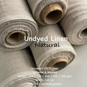 Tessuto di lino naturale tagliato su misura - 100% lino europeo, 115-300 gsm, lino non tinto per abbigliamento, arredamento per la casa, tende, tappezzeria e artigianato
