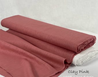 Tecido de linho rosa argila: 100% natural, peso médio, amaciado