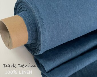 Denim Blue European Linen Fabric: Soft Medium Weight OEKO-TEX Certified By The Yard or Meter 205 gsm