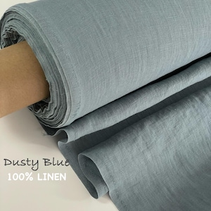 Linen Fabric in Blue Color Washed and Soft European Flax Organic Linen by the yard Mid-weight linen for Sewing Dresses Bedding Home decor