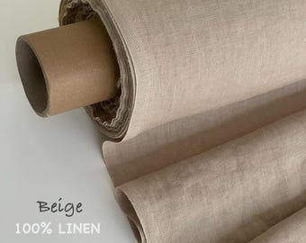 205 GSM Beige Linnetyg: Medeltjockt europeiskt lin - metervara eller yardvara
