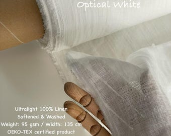 White Thin Linen Gauze Fabric European Flax Softened Washed Linen Cheesecloth Fabric for curtains delicate home textile and scarves 95 GSM