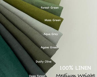 Washed 100% Linen Fabric Green Colors Soft mid-weight fabric by the yard or meter for Clothes Home Textile 57 inch Wide European Flax