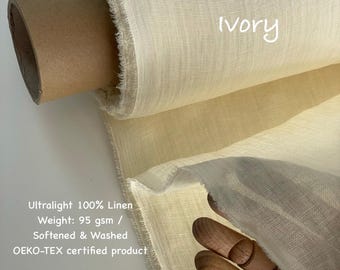 95 GSM Thin Linen Gauze Fabric European Flax Ultra Lightweight Softened Washed Natural Linen Cheesecloth Fabric By The Yard or Meter