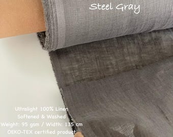 Gray thin linen gauze fabric European flax softened washed linen cheesecloth fabric for curtains delicate home textile and scarves 95 gsm