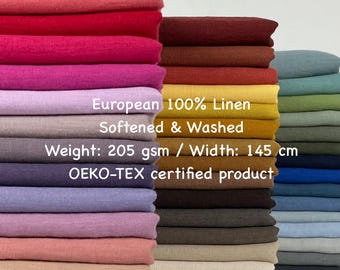 Softened European Linen Fabric Medium Weight 205 gsm Pure Linen Pre-Washed OEKO-TEX Certified for Clothing Dresses Shirts Pants by the yard