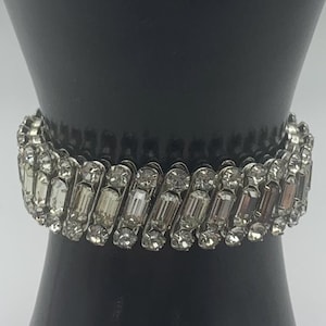 1950s Rhinestone Expandable Bracelet: Vintage Silver Tone Jewelry