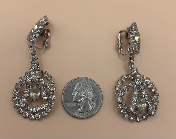 Vintage Rhinestone Chandelier Earrings: 1960s Sil… - image 5