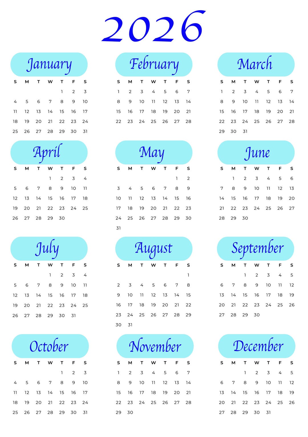 2026 Calendar Printable Single Page Wall Planner digital Download Etsy 2026-calendar-printable-single-page-wall-planner-digital-download-etsy
