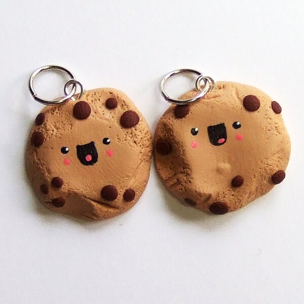 BEST FRIENDS Pair of Kawaii Happy Chocolate Chip Cookies - BFF Best Friends Pendant Charm Jewelry - by The Happy Acorn