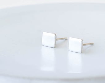 Silver earrings, stud earrings, square earrings, gift for her, jewelry, bridesmaid gift, gifts for mom, sister gift, men earrings