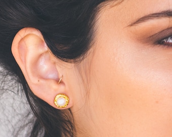 Gold stud earrings, pearl earrings, pearl studs, tiny pearl studs, women gold earrings, gold plated earrings 12X12 MM